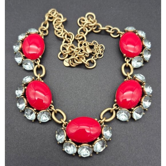 Stella & Dot Mae Gold Tone & Red Collar Statement Necklace 23" Retired - Picture 4 of 6
